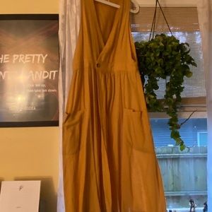 FREE PEOPLE Diana Wrap Dress. Yellow Linen Midi